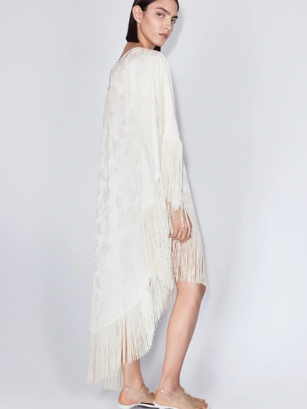 H&M Cream Fringed One-Shoulder Asymmetric Kaftan Midi Dress - Large NWT - Picture 1 of 7